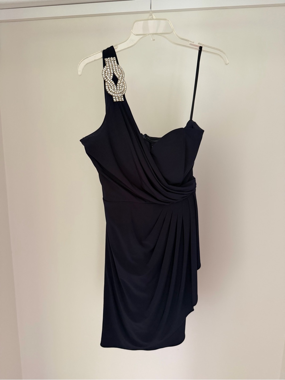 Navy One-Shoulder Draped Cocktail Dress